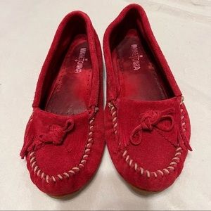 MINNETONKA Red Leather Suede Leather Tassel Slip on Shoes Slippers Loafers 9